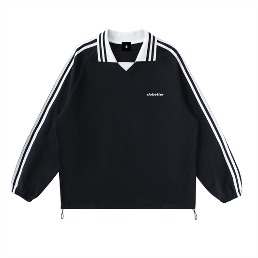 Dobetter Contrast Striped Lapel Collar Sweatshirt